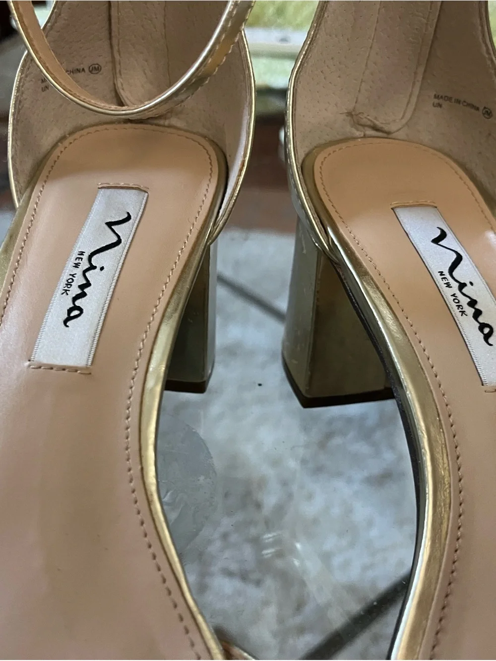 Nina Gold Rhinestone Strappy Low Heel Sandals